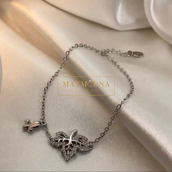 Jewelry - 925 STERLING SILVER CZ MAPLE LEAF CHAIN BRACELET